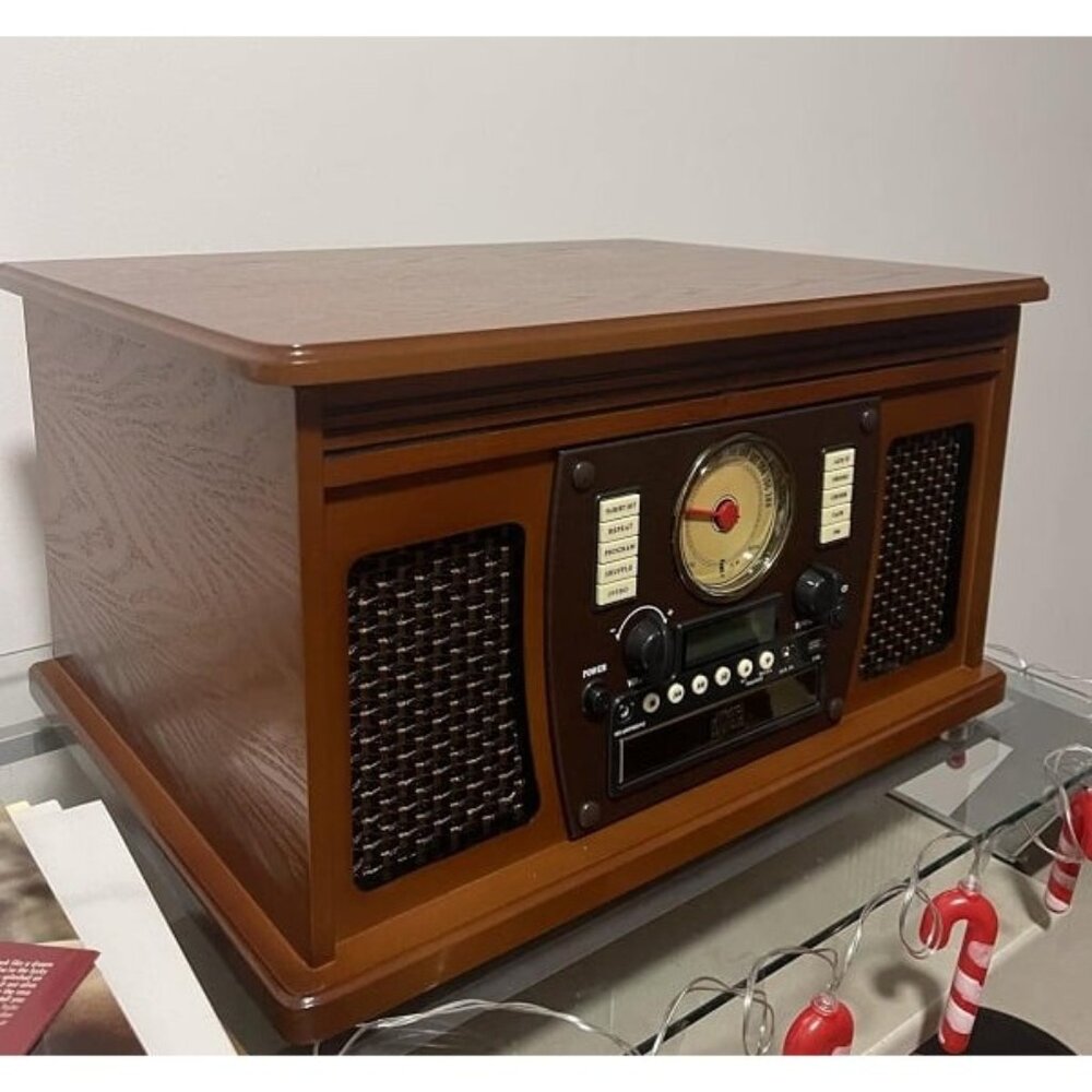 New 8-in-1 Bluetooth Record Player & Multimedia Center, Built-in Stereo Speaker